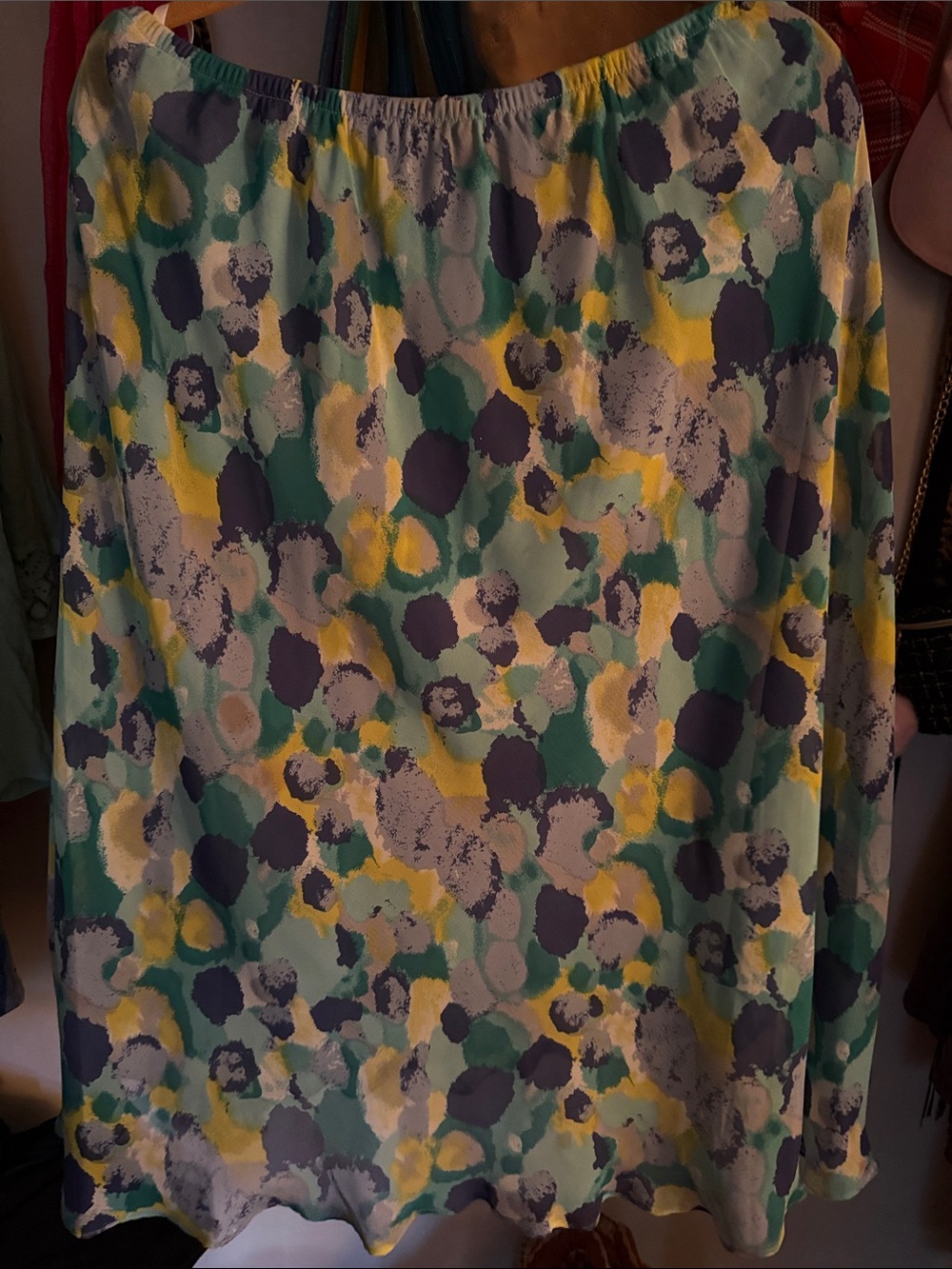 Abstract Dot A-Line Skirt in Green, Yellow and Purple